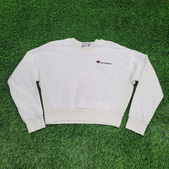 Champion Cropped Sweater Womens Large 21x18 Ivory Ribbed - Picture 1 of 16